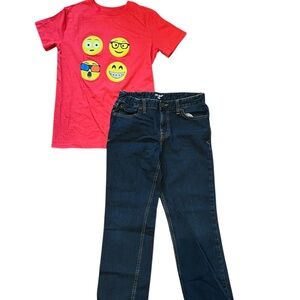 Red Emoji T-Shirt and Blue Jeans Set